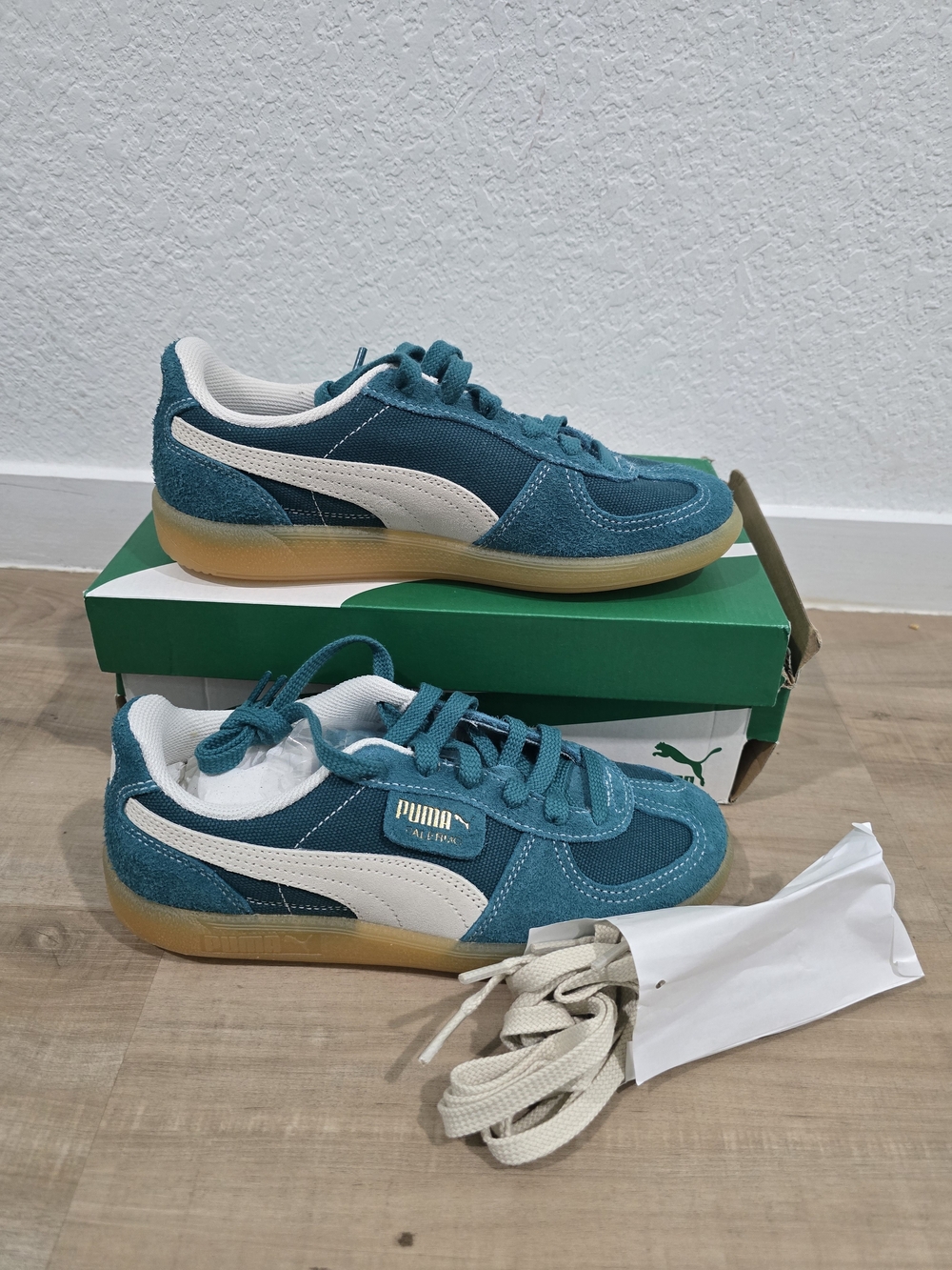 Puma Teal Suede & Mesh Sneakers with Cream Formstrip